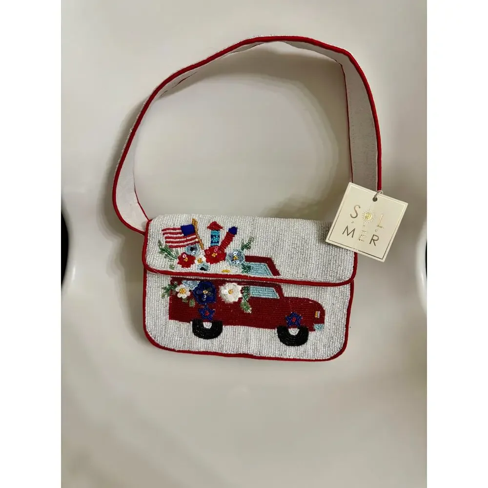 Sol & Mer Beaded Americana Truck Shoulder Bag Novelty Purse NWT